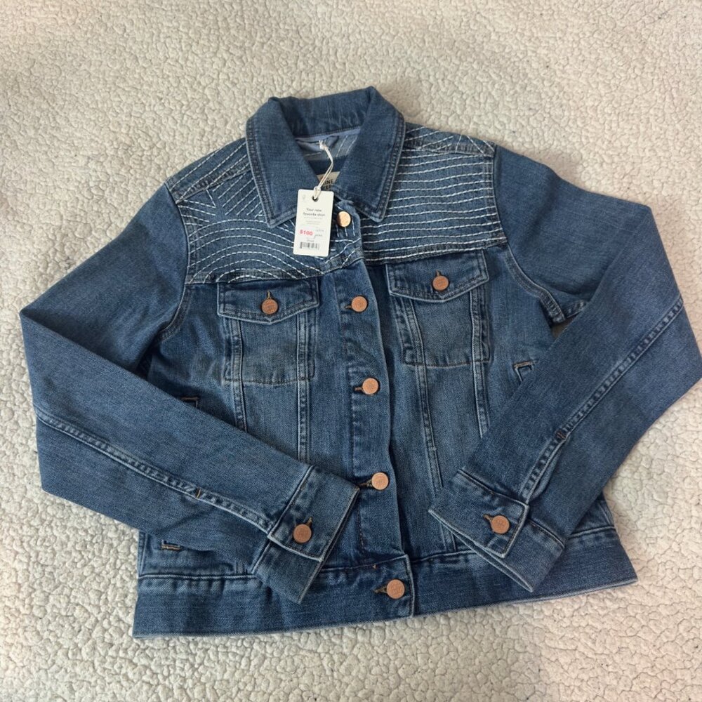 Marine Layer Small Womens Denim‎ Jacket With Embroidered Detail new blue color